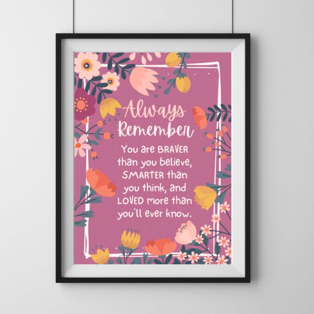 Always Remember Quote Print | Inspirational Poster | Braver Stronger & Loved
