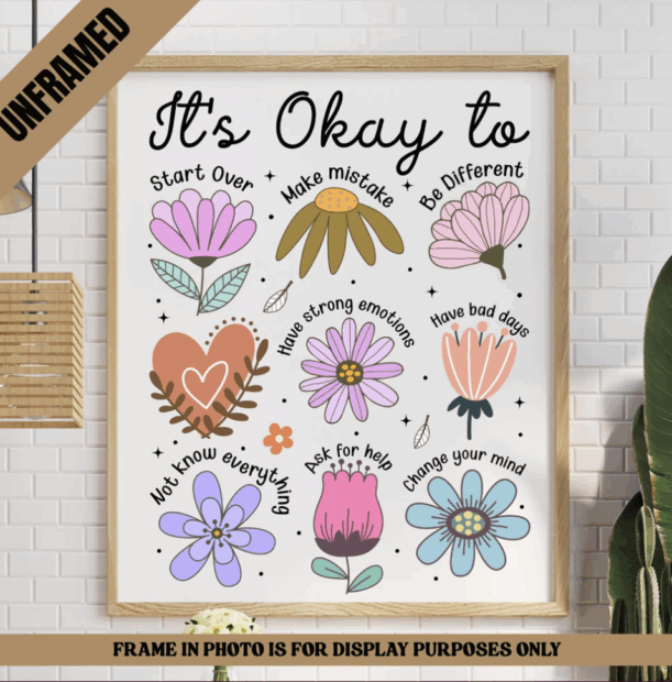 It’s Okay To Be You – Floral Motivational Poster