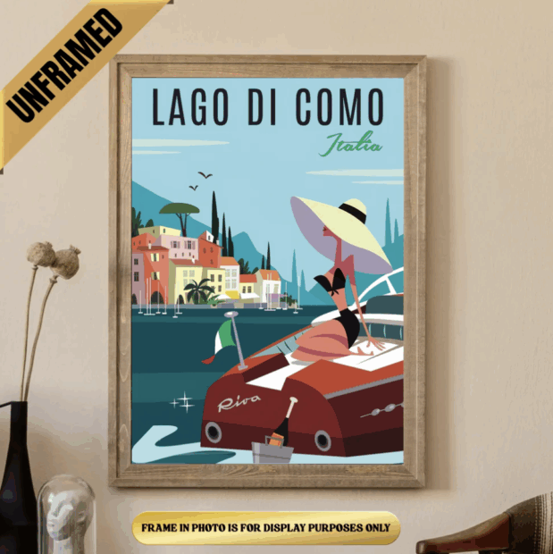 Lago di Como Italy Souvenir Vintage Poster