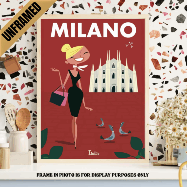 Milano Italy Souvenir Vintage Poster
