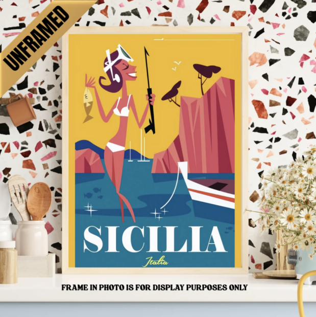 Sicilia Italy Souvenir Vintage Poster