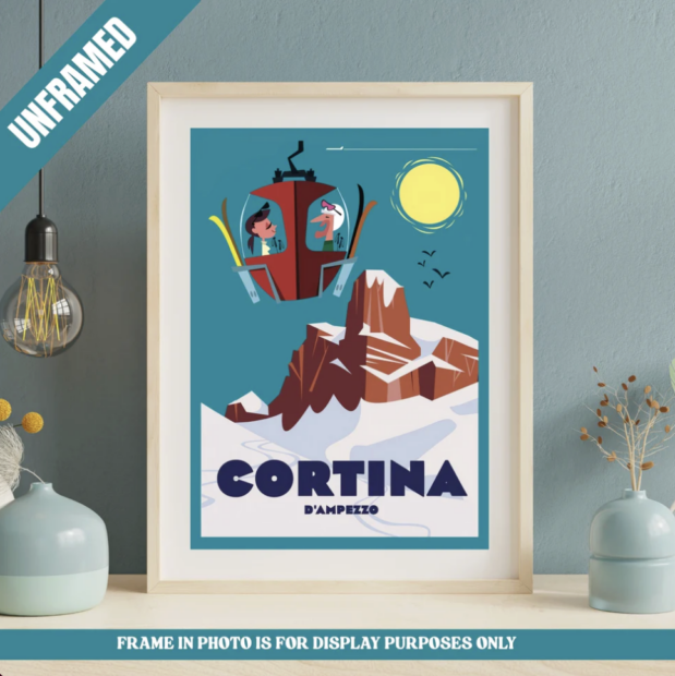 Vintage Cortina D’Ampezzo Ski Gondola Poster